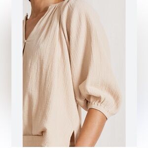 Apiece Apart Cream Textured Balloon-Sleeve Top